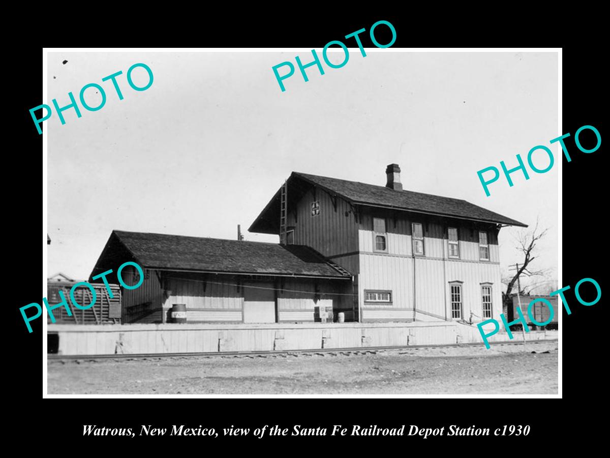 OLD LARGE HISTORIC PHOTO OF WATROUS NEW MEXICO, THE RAILROAD DEPOT STATION c1930