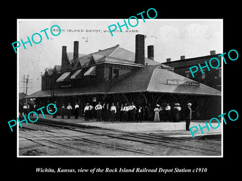 OLD LARGE HISTORIC PHOTO OF WICHITA KANSAS, THE RAILROAD DEPOT STATION c1910