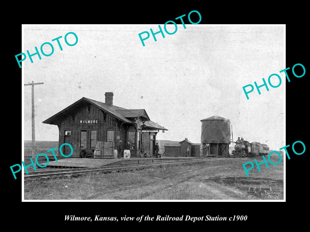 OLD LARGE HISTORIC PHOTO OF WILMORE KANSAS, THE RAILROAD DEPOT STATION c1900