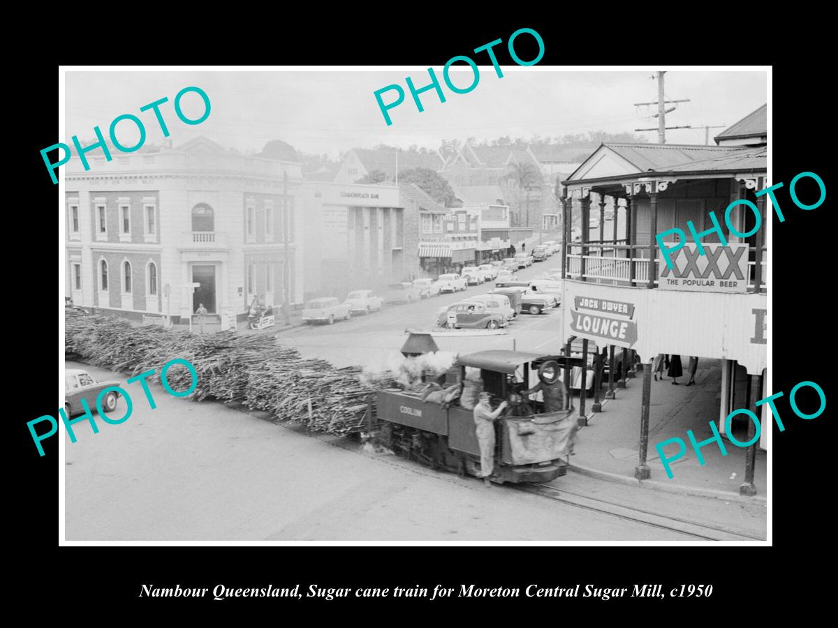 OLD LARGE HISTORIC PHOTO OF NAMBOUR QUEENSLAND, THE SUGAR CANE TRAIN c1950