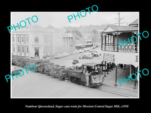 OLD LARGE HISTORIC PHOTO OF NAMBOUR QUEENSLAND, THE SUGAR CANE TRAIN c1950