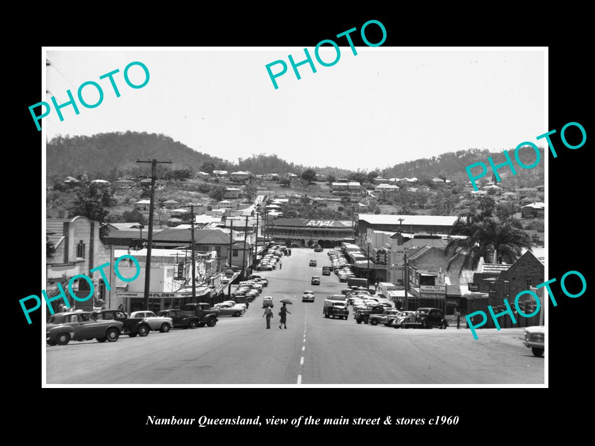 OLD LARGE HISTORIC PHOTO OF NAMBOUR QUEENSLAND, THE MAIN STREET & STORES c1960