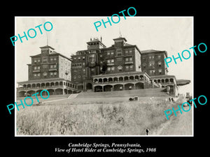 OLD LARGE HISTORIC PHOTO OF CAMBRIDGE SPRINGS PENNSYLVANIA, THE HOTEL RIDER 1908