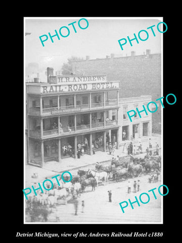 OLD LARGE HISTORIC PHOTO OF DETRIOT MICHIGAN, THE ANDREWS RAILROAD HOTEL c1880