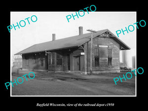 OLD LARGE HISTORIC PHOTO OF BAYFIELD WISCONSIN, VIEW OF THE RAILROAD DEPOT c1950