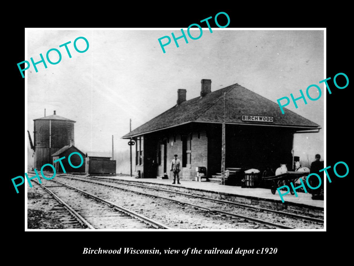 OLD LARGE HISTORIC PHOTO OF BIRCHWOOD WISCONSIN VIEW OF THE RAILROAD DEPOT c1920