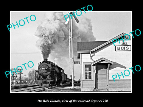 OLD LARGE HISTORIC PHOTO OF DU BOIS ILLINOIS, VIEW OF THE RAILROAD DEPOT c1950