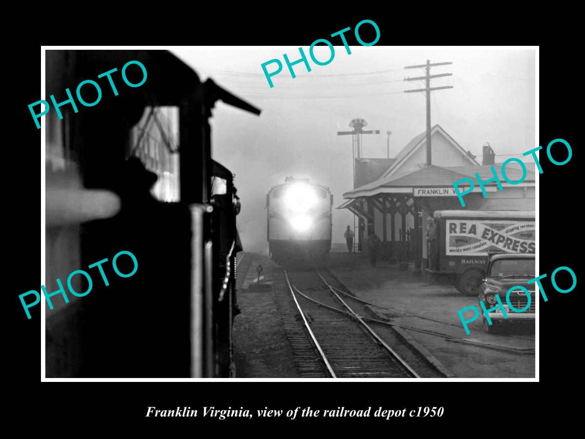 OLD LARGE HISTORIC PHOTO OF FRANKLIN VIRGINIA, VIEW OF THE RAILROAD DEPOT c1950