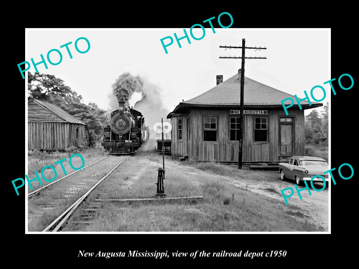 OLD LARGE HISTORIC PHOTO OF NEW AUGUSTA MISSISSIPPI VIEW OF RAILROAD DEPOT c1950