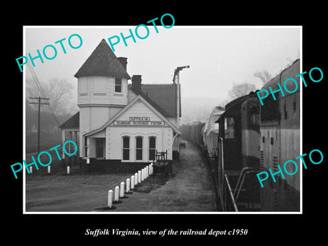 OLD LARGE HISTORIC PHOTO OF SUFFOLK VIRGINIA, VIEW OF RAILROAD DEPOT c1950