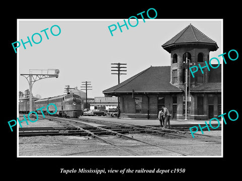 OLD LARGE HISTORIC PHOTO OF TUPELO MISSISSIPPI, VIEW OF RAILROAD DEPOT c1950