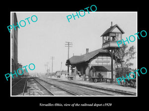 OLD LARGE HISTORIC PHOTO OF VERSAILLES OHIO, VIEW OF THE RAILROAD DEPOT c1920