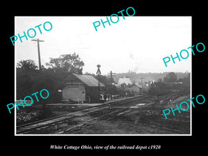 OLD LARGE HISTORIC PHOTO OF WHITE COTTAGE OHIO, VIEW OF THE RAILROAD DEPOT c1920