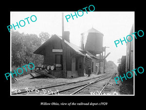 OLD LARGE HISTORIC PHOTO OF WILLOW OHIO, VIEW OF THE RAILROAD DEPOT c1920