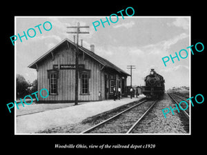 OLD LARGE HISTORIC PHOTO OF WOODVILLE OHIO, VIEW OF THE RAILROAD DEPOT c1920