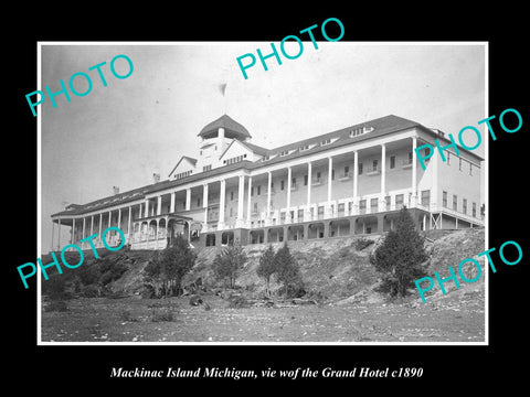 OLD LARGE HISTORIC PHOTO OF MACKINAC ISLAND MICHIGAN, THE GRAND HOTEL c1890