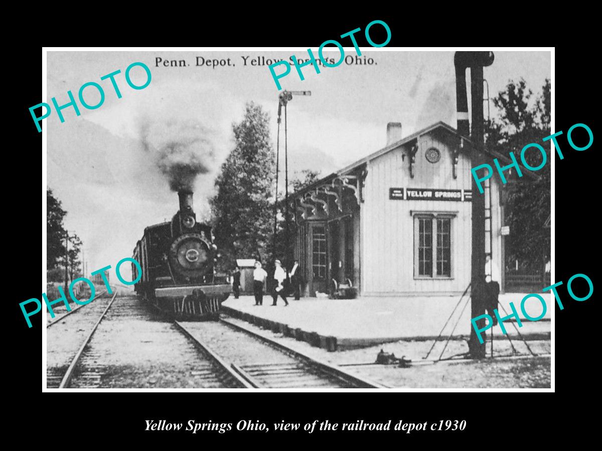 OLD LARGE HISTORIC PHOTO OF YELLOW SPRINGS OHIO, VIEW OF THE RAILROAD DEPOT 1930