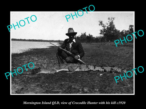 OLD LARGE HISTORIC PHOTO OF MORNINGTON ISLAND QLD, THE CROCODILE HUNTER c1920