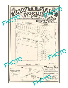 LARGE A3 HISTORIC POSTER OF SYDNEY NSW LAND SALE POSTER, ARNCLIFFE c1900