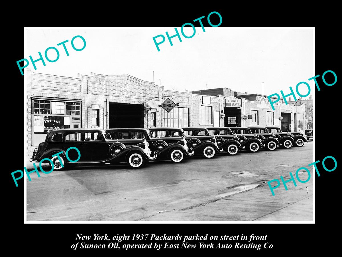 OLD LARGE HISTORIC PHOTO OF NEW YORK, 1937 PACKARDS AT EAST NY CAR RENTING Co