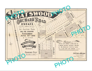 LARGE A3 HISTORIC POSTER OF SYDNEY NSW LAND SALE POSTER, CHATSWOOD c1900