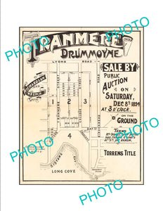 LARGE A3 HISTORIC POSTER OF SYDNEY NSW LAND SALE POSTER, DRUMMOYNE c1894 1