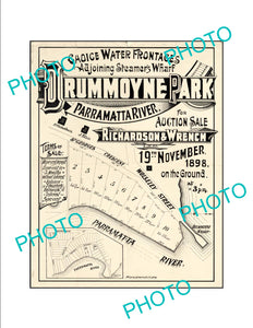 LARGE A3 HISTORIC POSTER OF SYDNEY NSW LAND SALE POSTER, DRUMMOYNE c1898