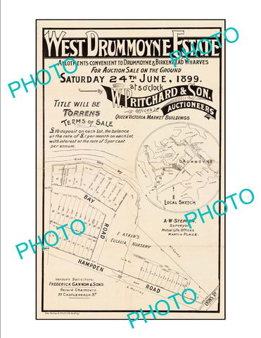 LARGE A3 HISTORIC POSTER OF SYDNEY NSW LAND SALE POSTER, DRUMMOYNE c1899