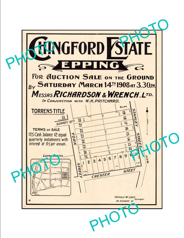 LARGE A3 HISTORIC POSTER OF SYDNEY NSW LAND SALE POSTER, EPPING c1908