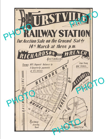 LARGE A3 HISTORIC POSTER OF SYDNEY NSW LAND SALE POSTER, HURSTVILLE c1900