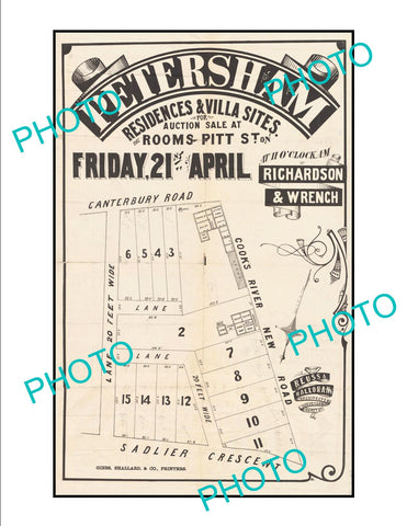 LARGE A3 HISTORIC POSTER OF SYDNEY NSW LAND SALE POSTER, PETERSHAM c1900