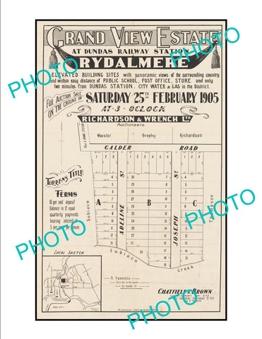 LARGE A3 HISTORIC POSTER OF SYDNEY NSW LAND SALE POSTER, RYDALMERE c1905