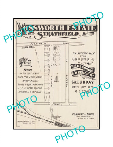 LARGE A3 HISTORIC POSTER OF SYDNEY NSW LAND SALE POSTER, STRATHFIELD c1900