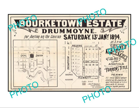 LARGE A3 HISTORIC POSTER OF SYDNEY NSW LAND SALE POSTER, DRUMMOYNE c1894 2