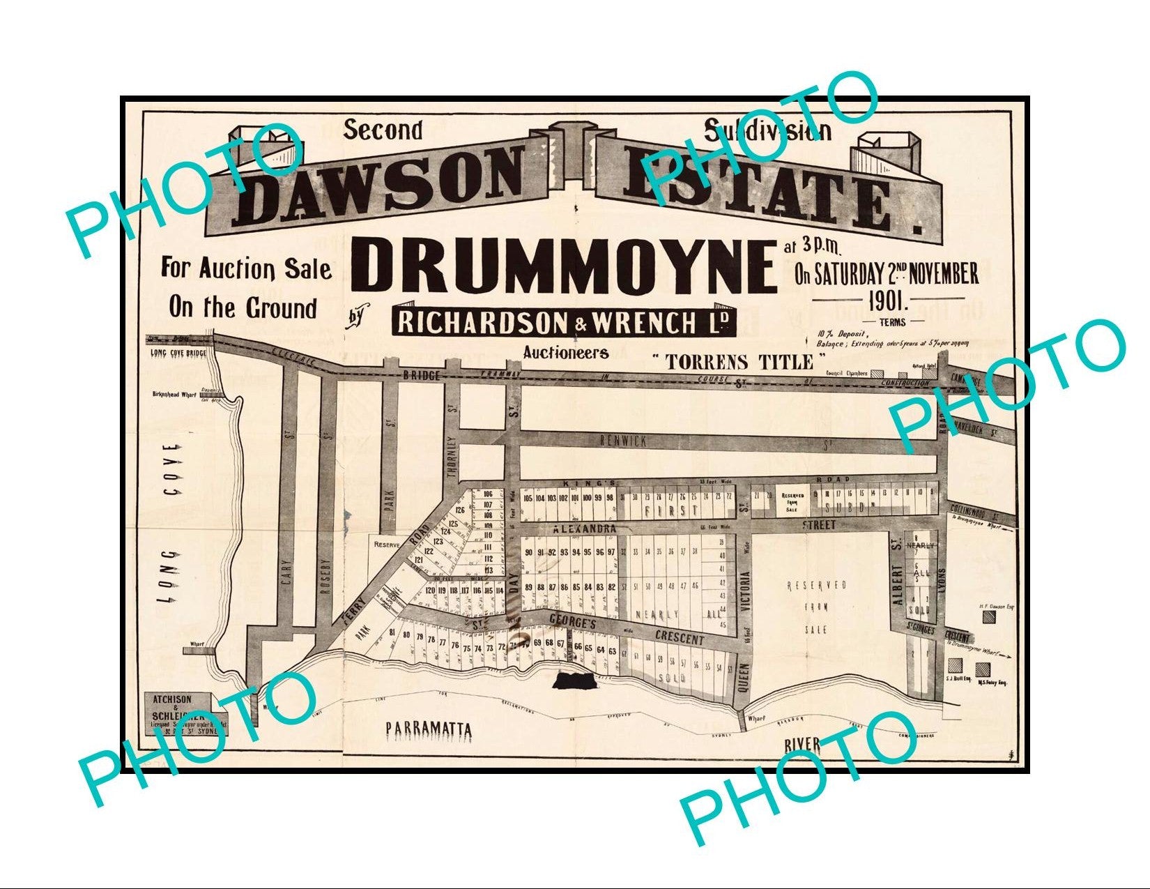 LARGE A3 HISTORIC POSTER OF SYDNEY NSW LAND SALE POSTER, DRUMMOYNE c1901