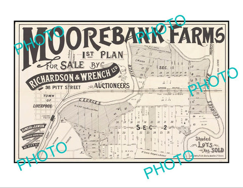 LARGE A3 HISTORIC POSTER OF SYDNEY NSW LAND SALE POSTER, MOOREBANK c1900