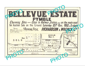 LARGE A3 HISTORIC POSTER OF SYDNEY NSW LAND SALE POSTER, PYMBLE c1902