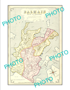 LARGE A3 HISTORIC PRINT OF SYDNEY NSW COUNCIL BOUNDRIES MAP, BALMAIN c1900,