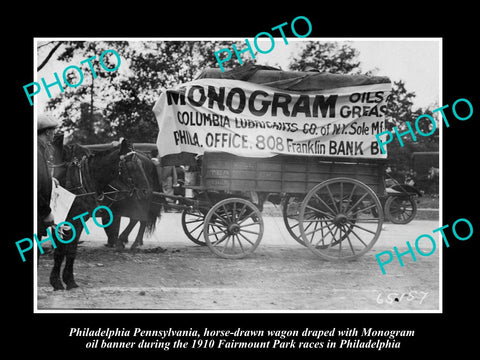 OLD LARGE HISTORIC PHOTO OF PHILADELPHIA PENNSYLVANIA, MONOGRAM OIL WAGON c1910