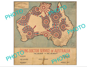 LARGE A3 HISTORIC PRINT OF ROYAL AUSTRALIAN FLYING DOCTORS SERVICE MAP c1940