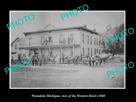 OLD LARGE HISTORIC PHOTO OF WYANDOTTE MICHIGAN, VIEW OF THE WESTERN HOTEL 1880