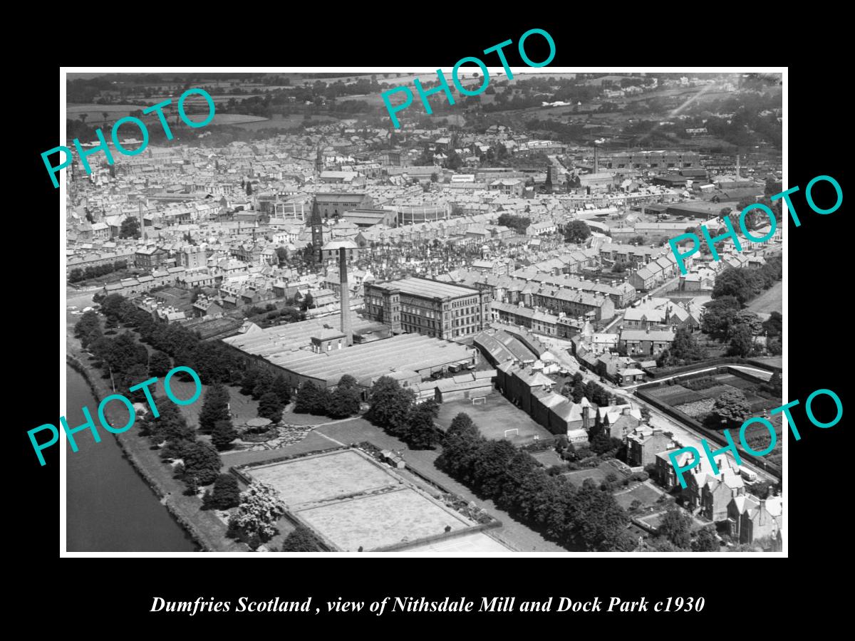 OLD LARGE HISTORIC PHOTO OF DUMFRIES SCOTLAND, THE MILL & DACK PARK c1930