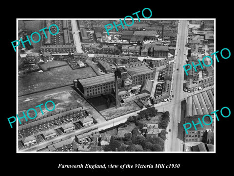 OLD LARGE HISTORIC PHOTO OF FARNWORTH ENGLAND, VIEW OF THE VICTORIA MILL c1930