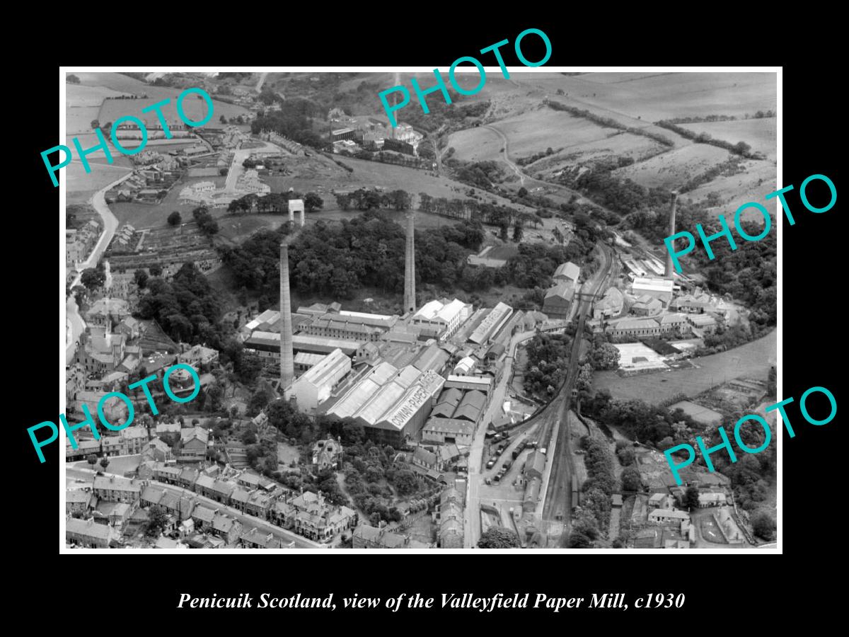 OLD LARGE HISTORIC PHOTO OF PENICUIK SCOTLAND, THE VALLEYFIELD PAPER MILL c1930