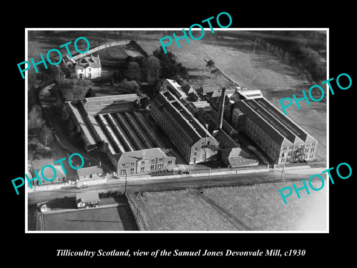 OLD LARGE HISTORIC PHOTO OF TILLICOULTRY SCOTLAND, VIEW OF DEVONVALE MILL c1930