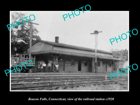 OLD LARGE HISTORIC PHOTO OF BEACON FALLS CONNECTICUT, THE RAILROAD STATION c1920