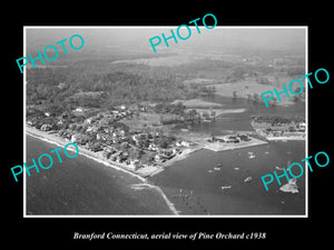 OLD LARGE HISTORIC PHOTO OF BRANFORD CONNECTICUT, AERIAL VIEW PINE ORCHARD c1938