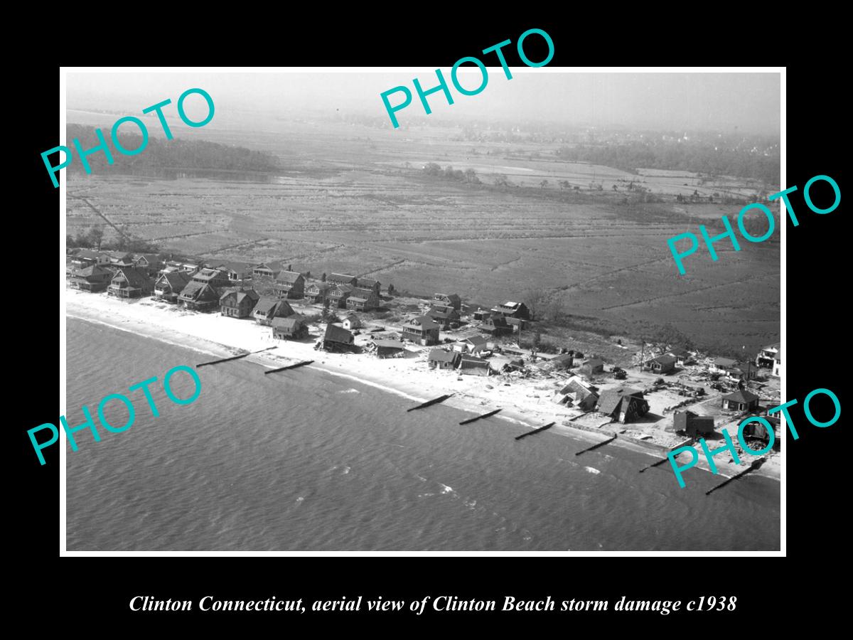 OLD LARGE HISTORIC PHOTO OF CLINTON CONNECTICUT, AERIAL VIEW CLINTON BEACH c1938