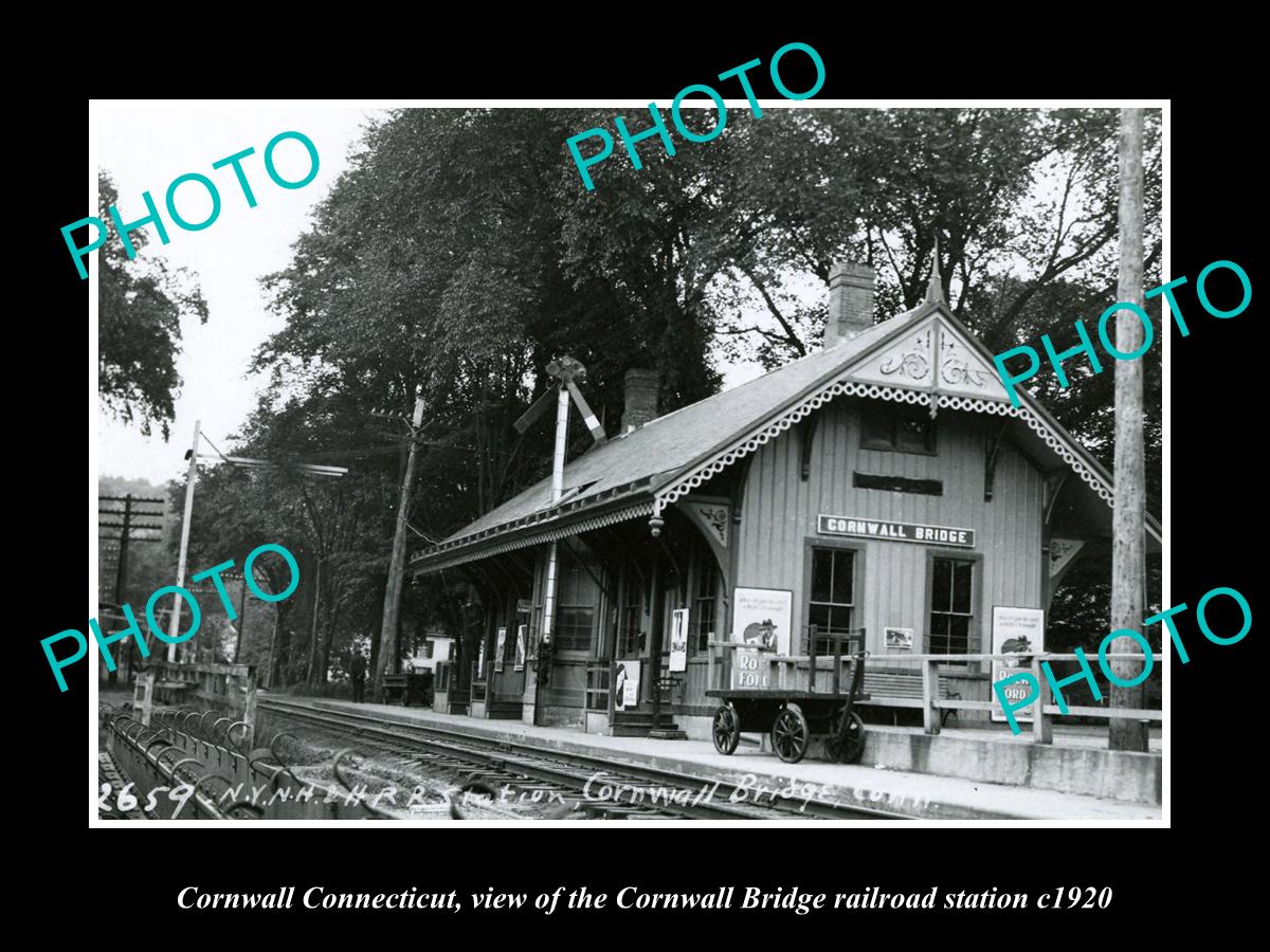 OLD LARGE HISTORIC PHOTO OF CORNWALL BRIDGE CONNECTICUT RAILROAD STATION c1920