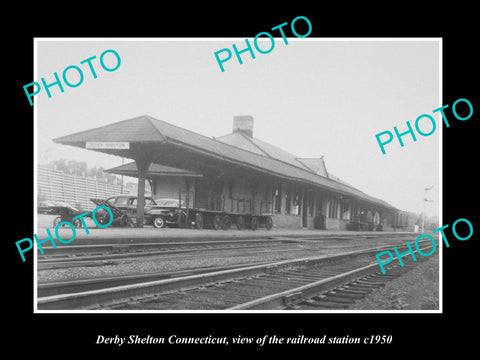 OLD LARGE HISTORIC PHOTO OF DERBY SHELTON CONNECTICUT, THE RAILROAD STATION 1950